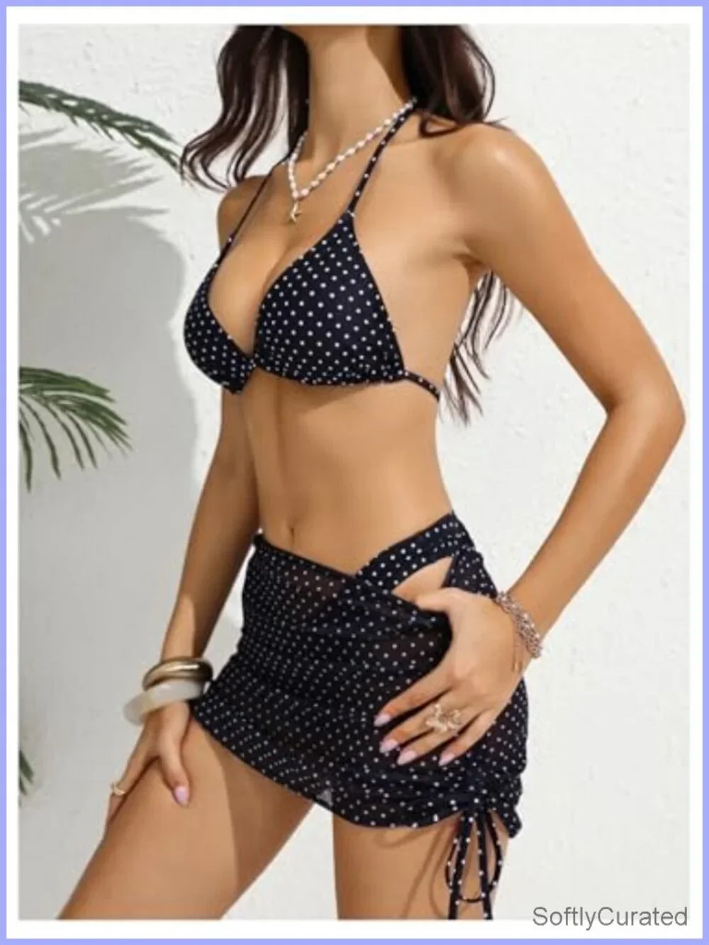 Women's 4 Piece Polka Dot Bikini Set with Cover Up Skirt & Bandana